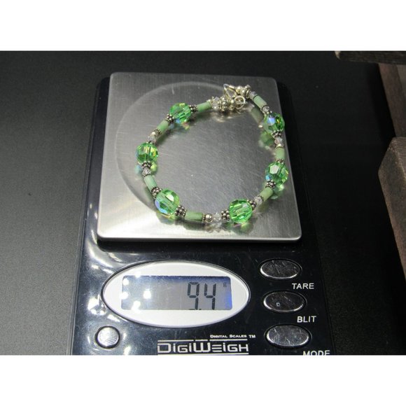 7 Inch Sterling Silver Green Crystal And Stone Bracelet - Picture 5 of 5